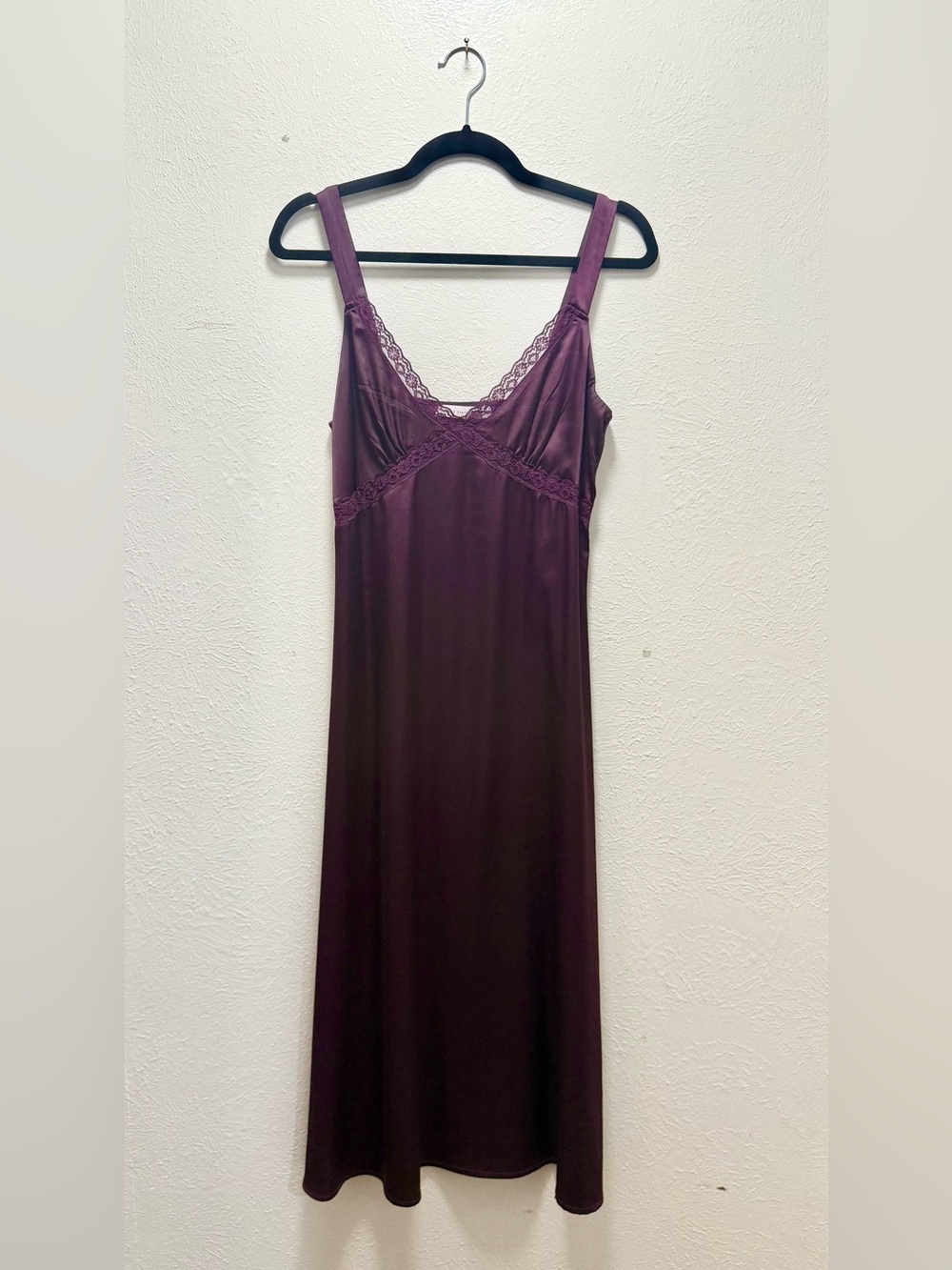 Altar'd State Plum Satin Lace-Trim Slip Maxi Dress